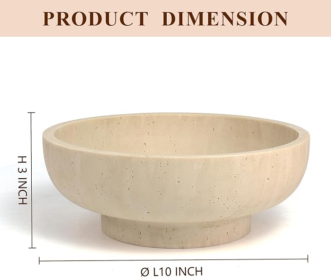 YMXYJM Large Decorative Bowl, Fruit Bowl for Kitchen Counter, Modern Resin Bowl for Home Decor, Key Holder for Entry Table, Artificial Travertine Beige
