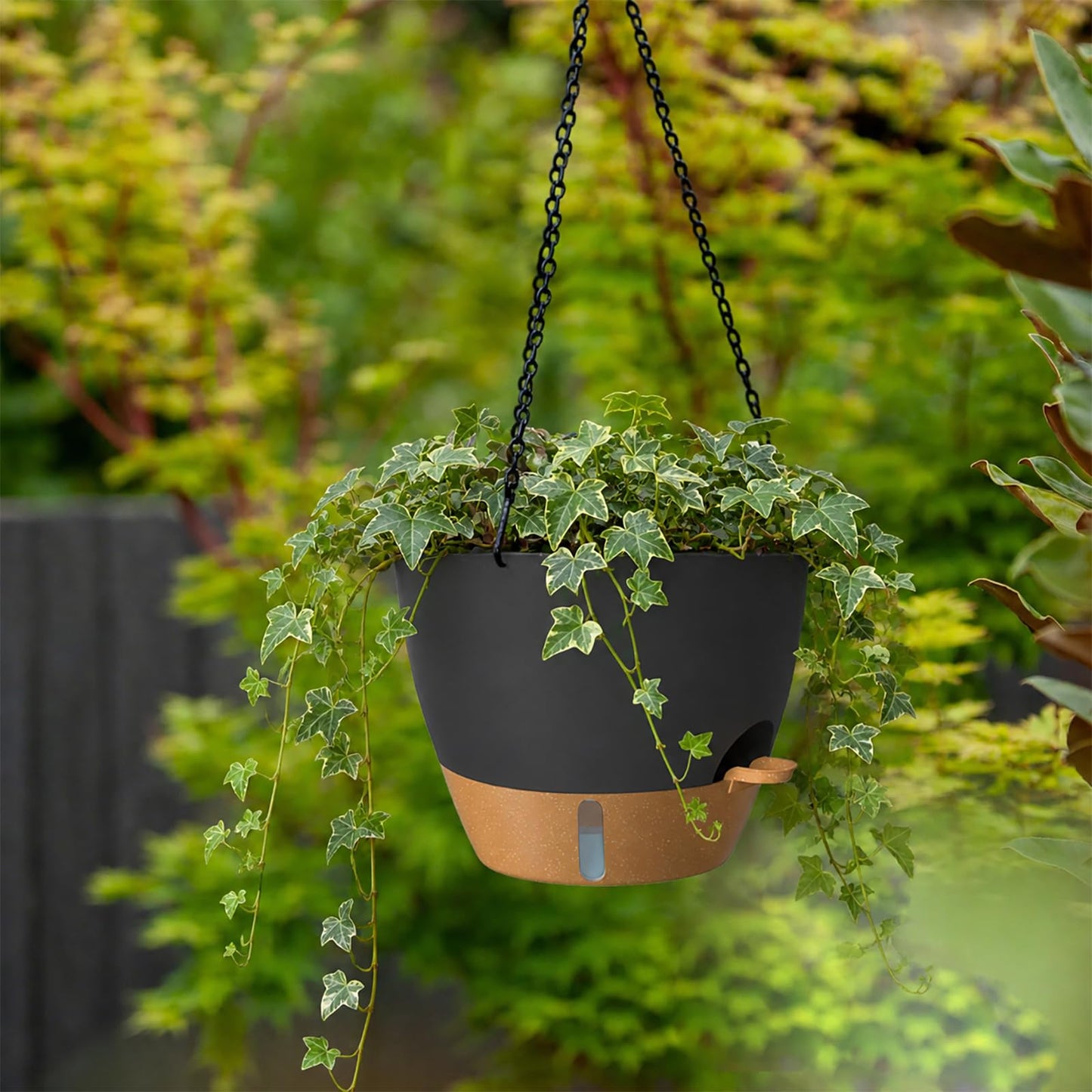 ZMTECH 12 Inch Large Self Watering Hanging Planters for Indoor Outdoor Plants - Water Level Indicator & Removable 60 Oz Reservoir, 1 Pack Plastic Hanging Basket for Window Porch Garden Balcony, Green