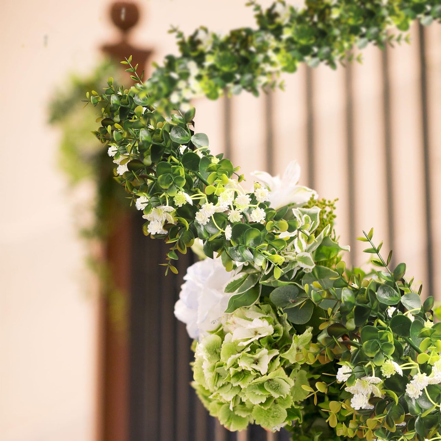 HIAGROW 6FT Eucalyptus Garland with Flowers, 2 Pack Artificial Greenery Garland Hanging Spring Eucalyptus Garland Suitable for Table Wedding Backdrop Arch Wall Party UV Protected Indoor Outdoor Decor