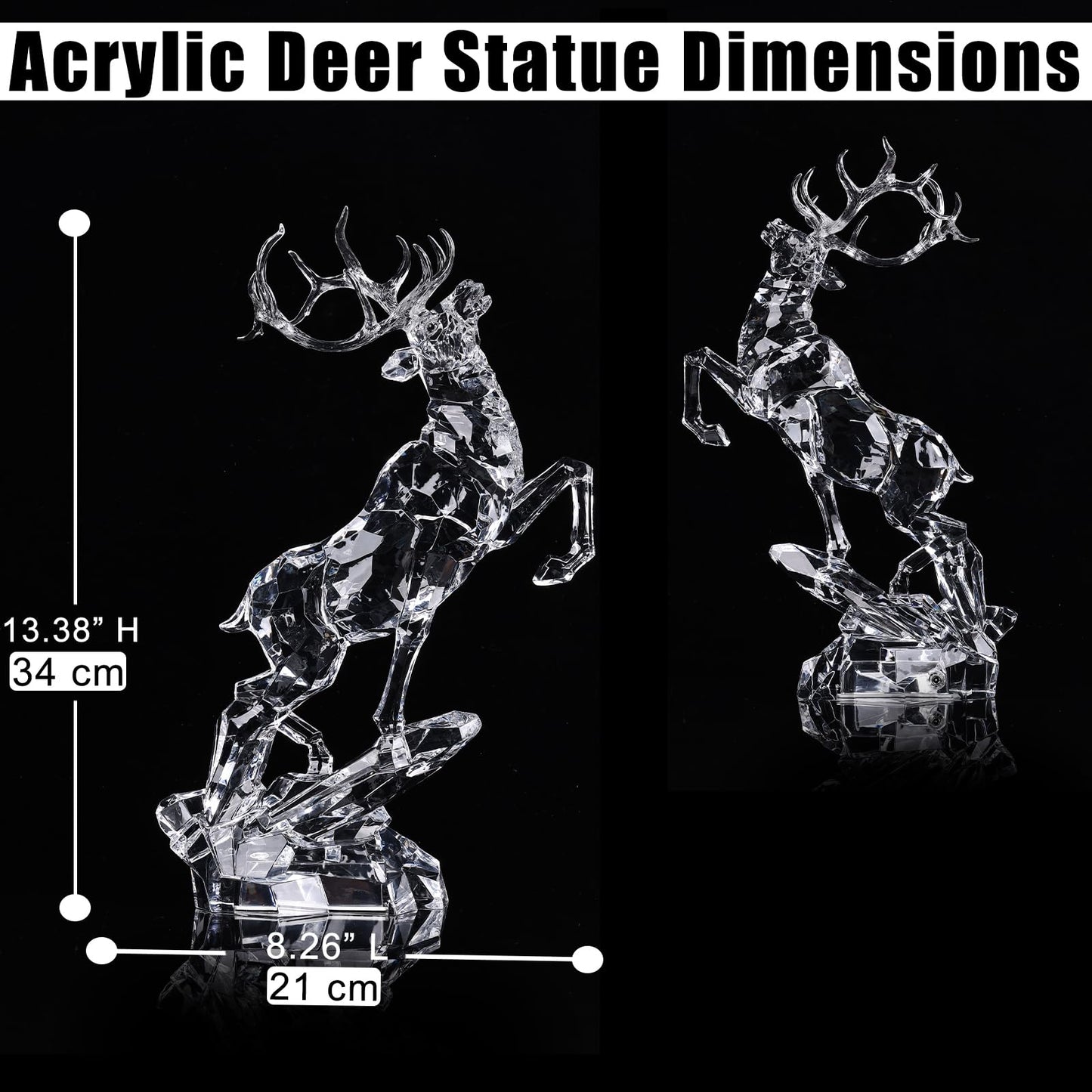 oliruim Acrylic Reindeer Christmas Decor Figurine - Modern Elegant Clear Reindeer Ornaments for Christmas Indoor Decor, Holiday Centerpiece, Living Room, Fireplace, Table Display (Clear, Jumping 13")