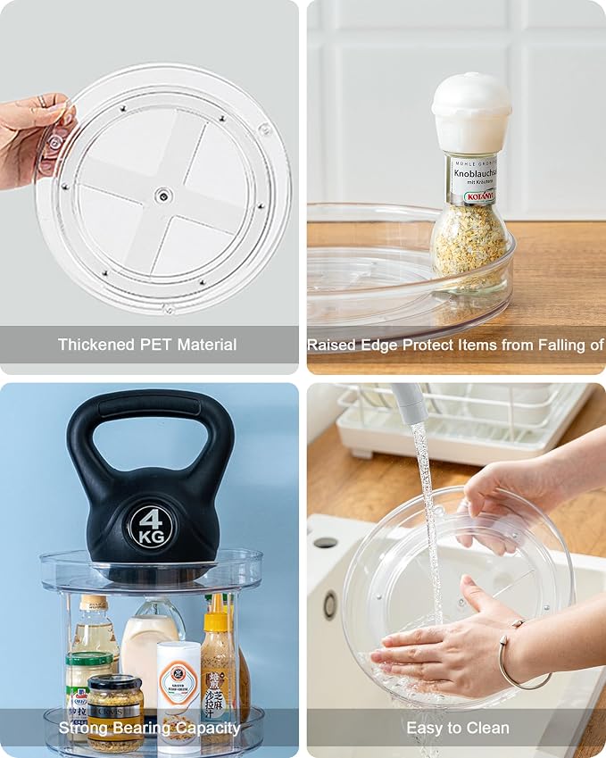 2-Tier Clear Lazy-Susan Turntable – 11-Inch Pantry Spice-Rack Cabinet-Organizer – Plastic Lazy Susan Makeup Organizer for Bathroom Countertop