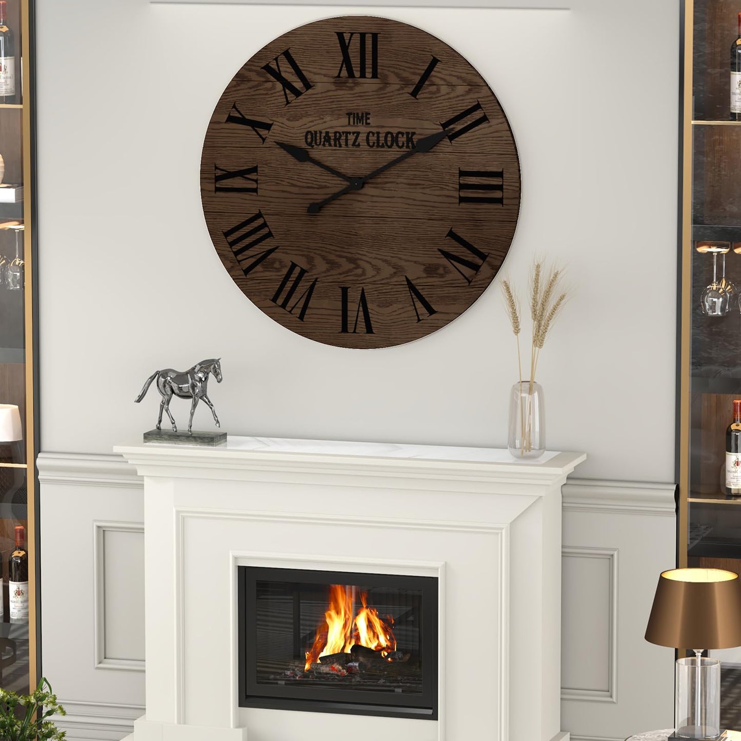 ARTPOWER Large Farmhouse Wall Clock, 35.5” Shiplap Wall Clock with Roman Numeral, Nearly Non-Ticking, Round Wall Clocks for Living Room Decor, Office, Bedroom, Entrance, Brown