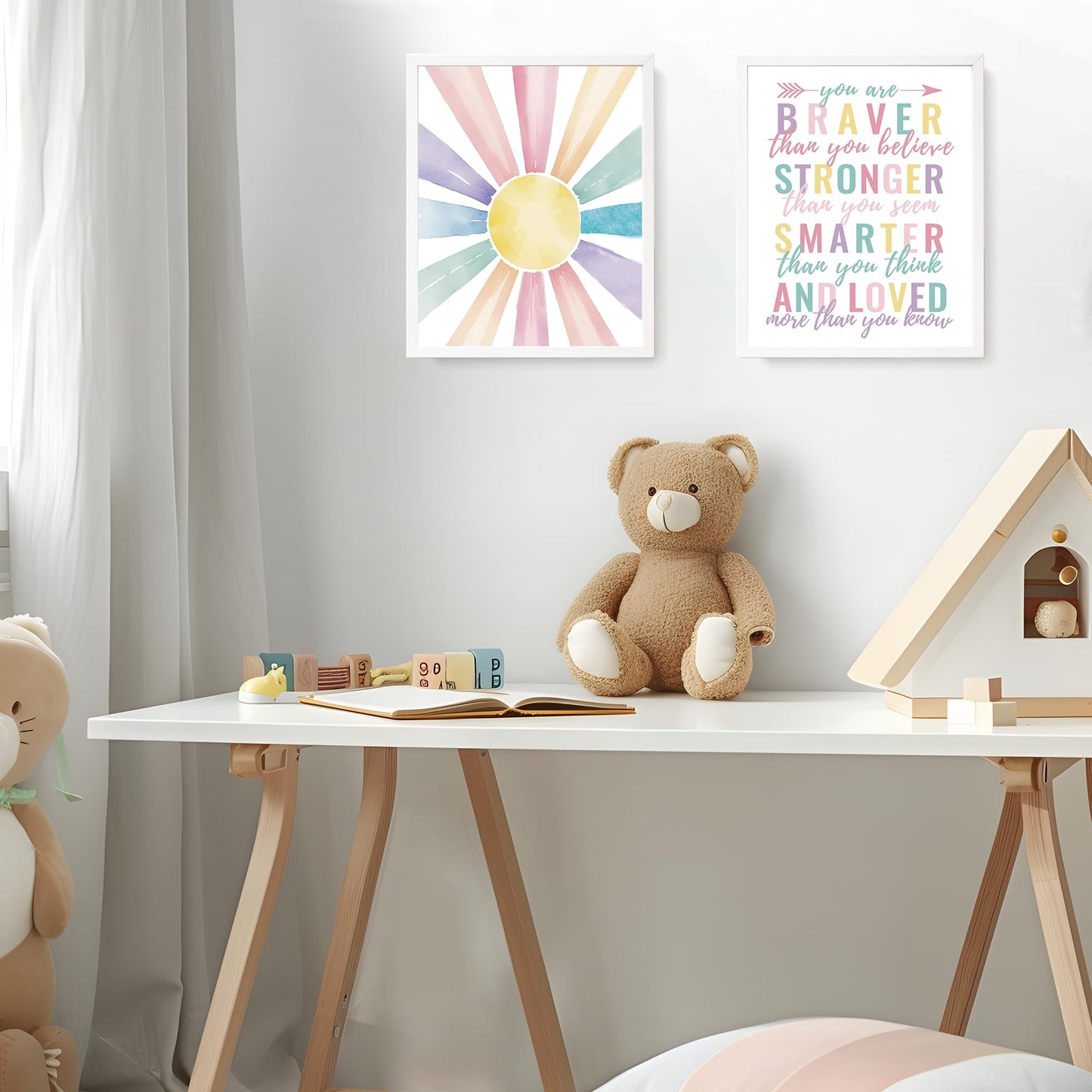 LARTSFRO Boho Pastel Rainbow Sunshine Inspirational Nursery Wall Art Prints Set of 4, Baby Girl Room Decor, Positive Affirmations Artwork Posters Wall Decor for Girls Nursery Room, 8x10 Unframed