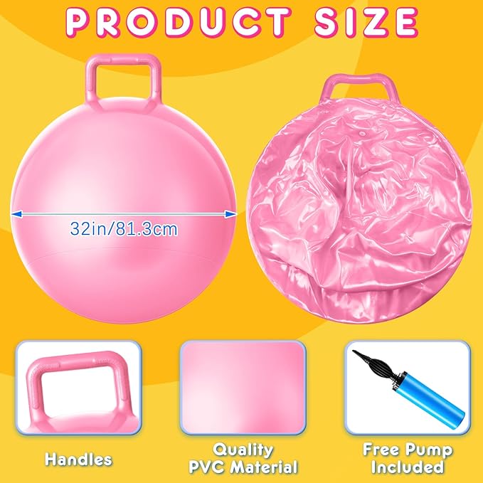 Lewtemi 6 Pcs Hopper Ball Jumping Carnival Outdoor Games 32 Inch Hopping Inflatable Ball Bouncing Ball with Handle and Air Pump for Kids Sport Exercise