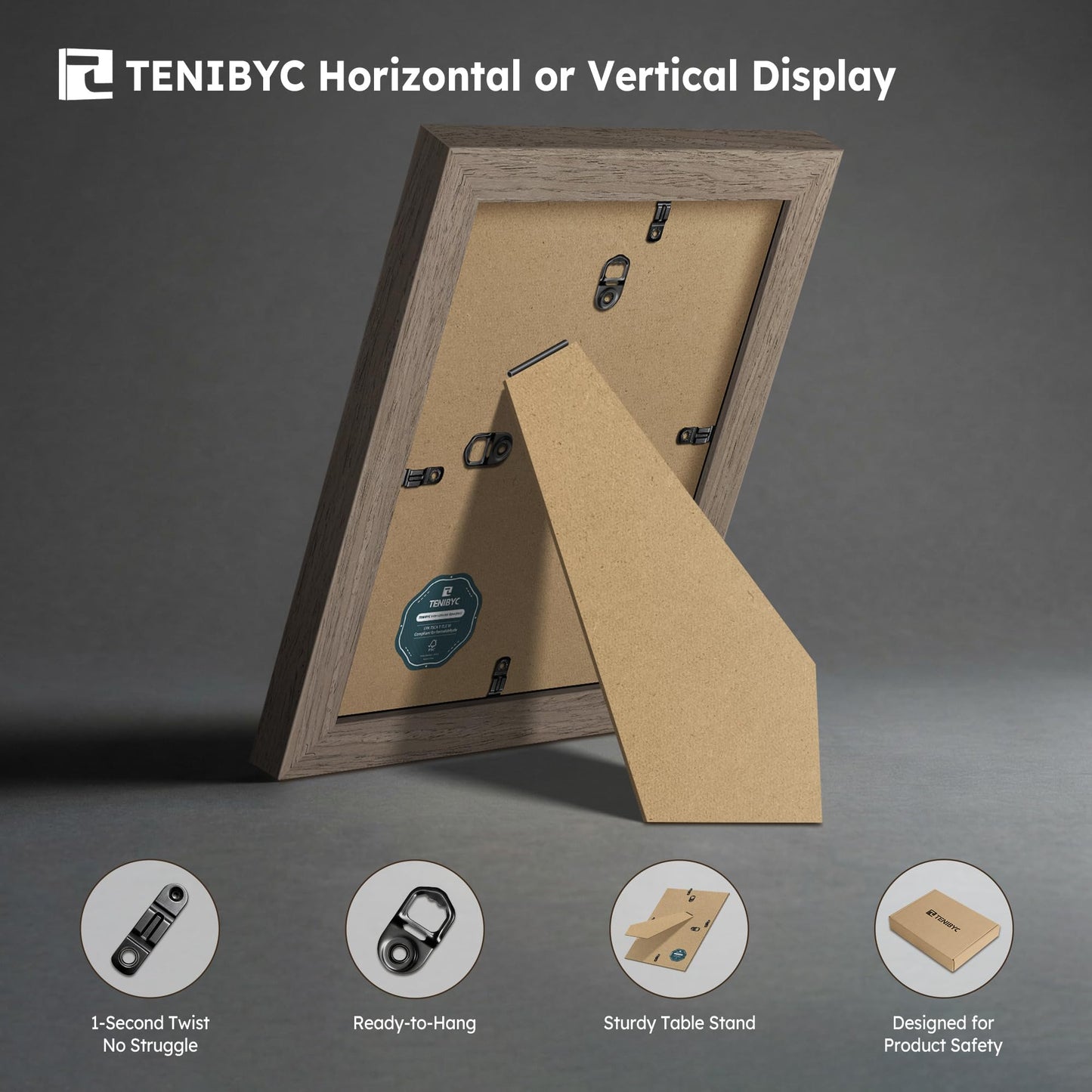 TENIBYC 5x7 Picture Frame 3 Pack with HD Glass - Brown Walnut, Natural Wood Photo Frame, Table Decoration