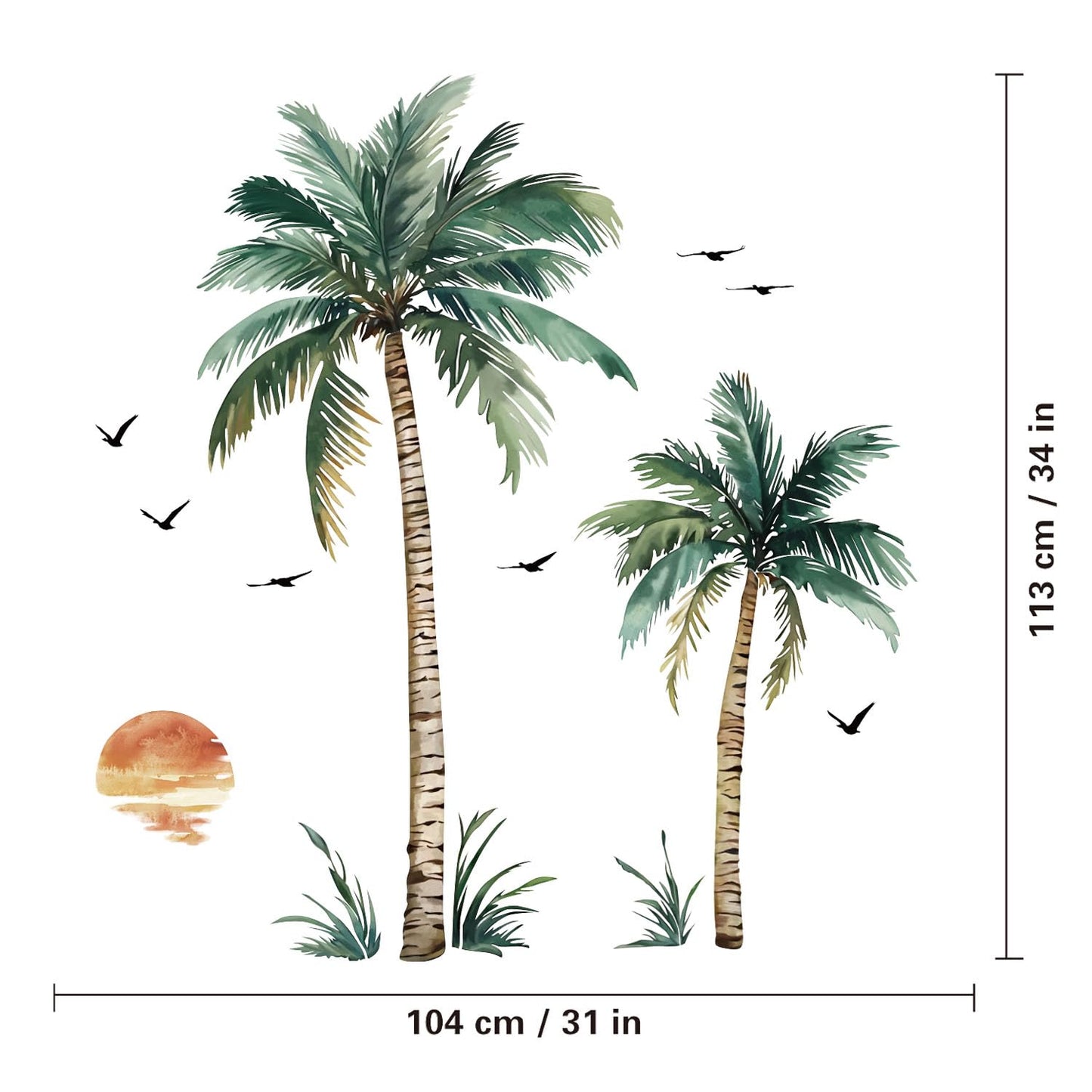 Sunset Palm Tree Wall Decals Sticker,Palm Tree Wall Stickers for Bedroom Office and Living Room