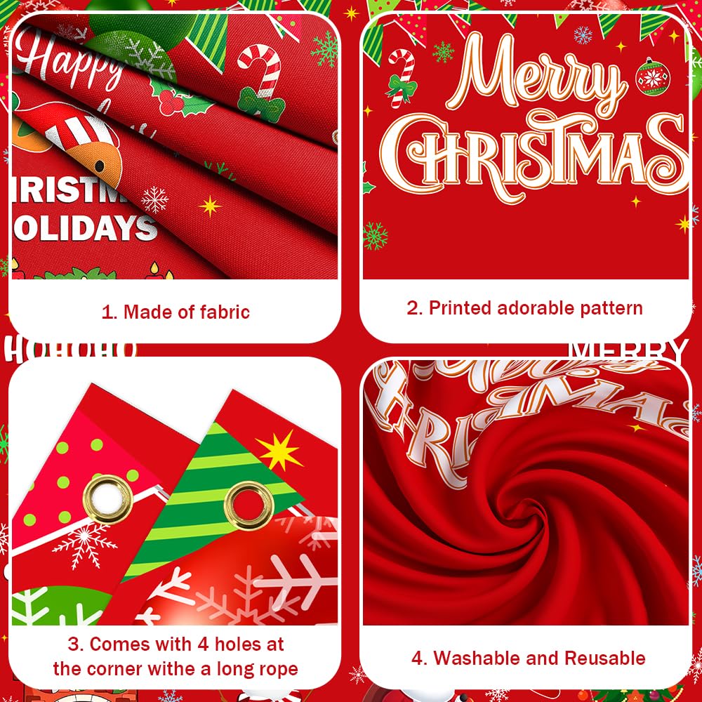 AIBIIN Red Merry Christmas Backdrop Banner for Happy Holiday Christmas Party Decoration, Red Santa Claus Candy Background for Winter Xmas Party Decorations 70.8x78.7 inch