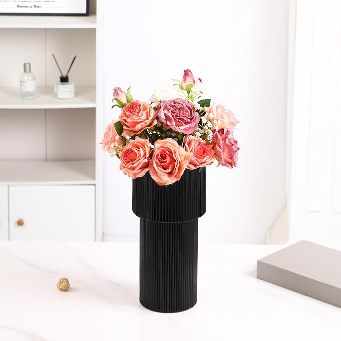 Black Glass Vase, 12 Inches Tall Vase for Flowers, Large Flower Vases for Bouquet, Modern Black Glass Vases for Living Room, Dining Table, Office, Entryway, Mantle, Shelf, Wedding Gifts