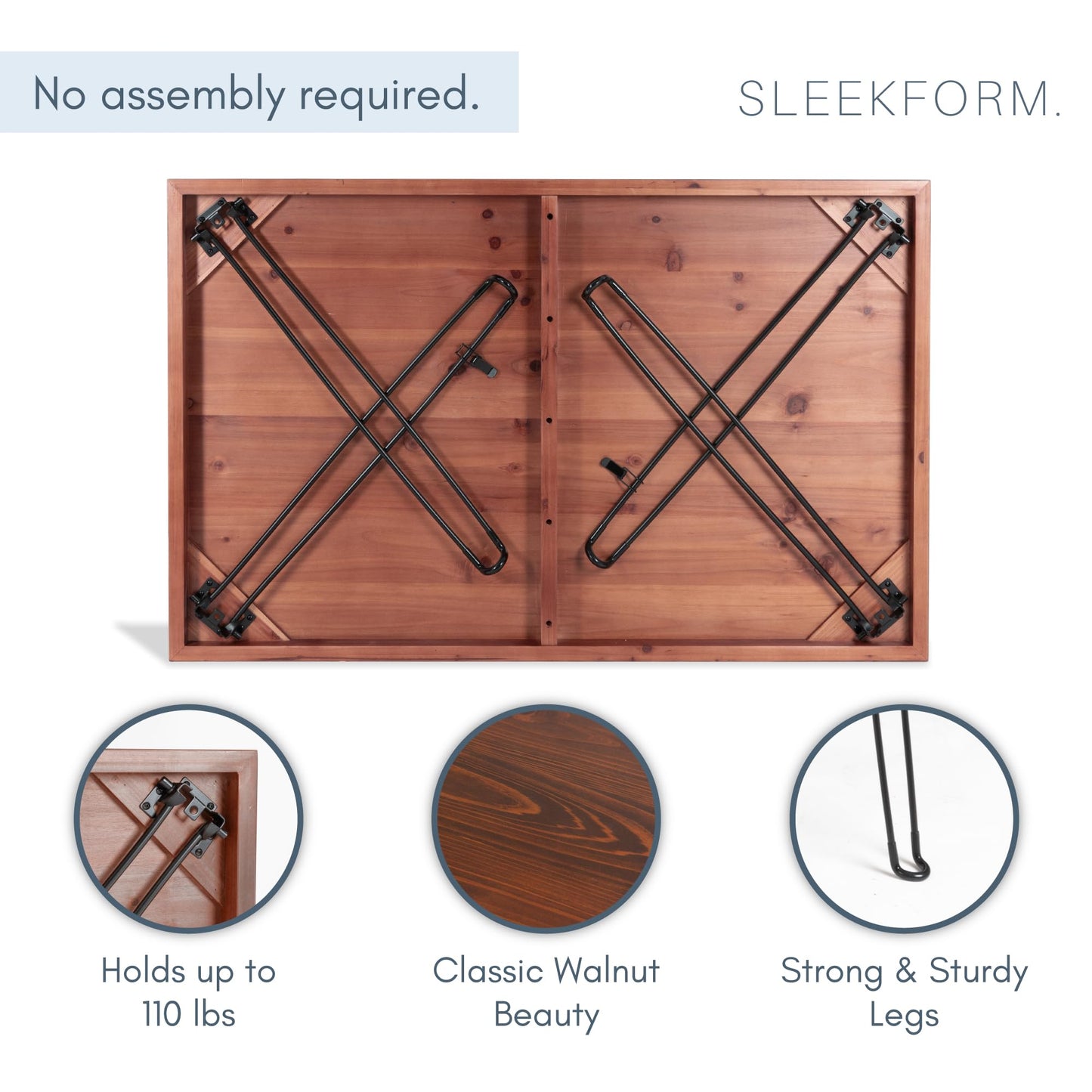 Sleekform Wooden Folding Dining Table for 4 - with Collapsible Hairpin Legs - 4 ft Portable Small Foldable Dining Room Table for Farmhouse Kitchen and Small Spaces - Walnut
