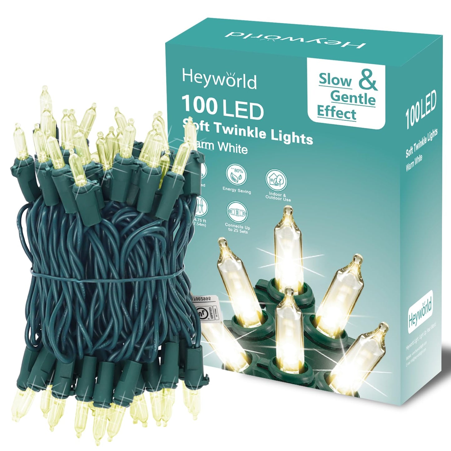 100 LED Slow Twinkle Lights, Soft Twinkling Christmas String Lights, UL Certified 27 Ft, Connect Up to 25 Sets, Indoor & Outdoor Christmas Decorations