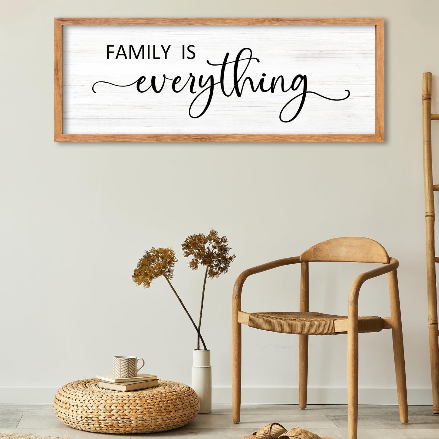 AuraPeak Family Is Everything Wall Decor Rustic Dining Room Sign for Horizontal Home Living Room Entryway Hallway Wood Hanging Plaque Wall Art Decoration (Wood 40"×15")