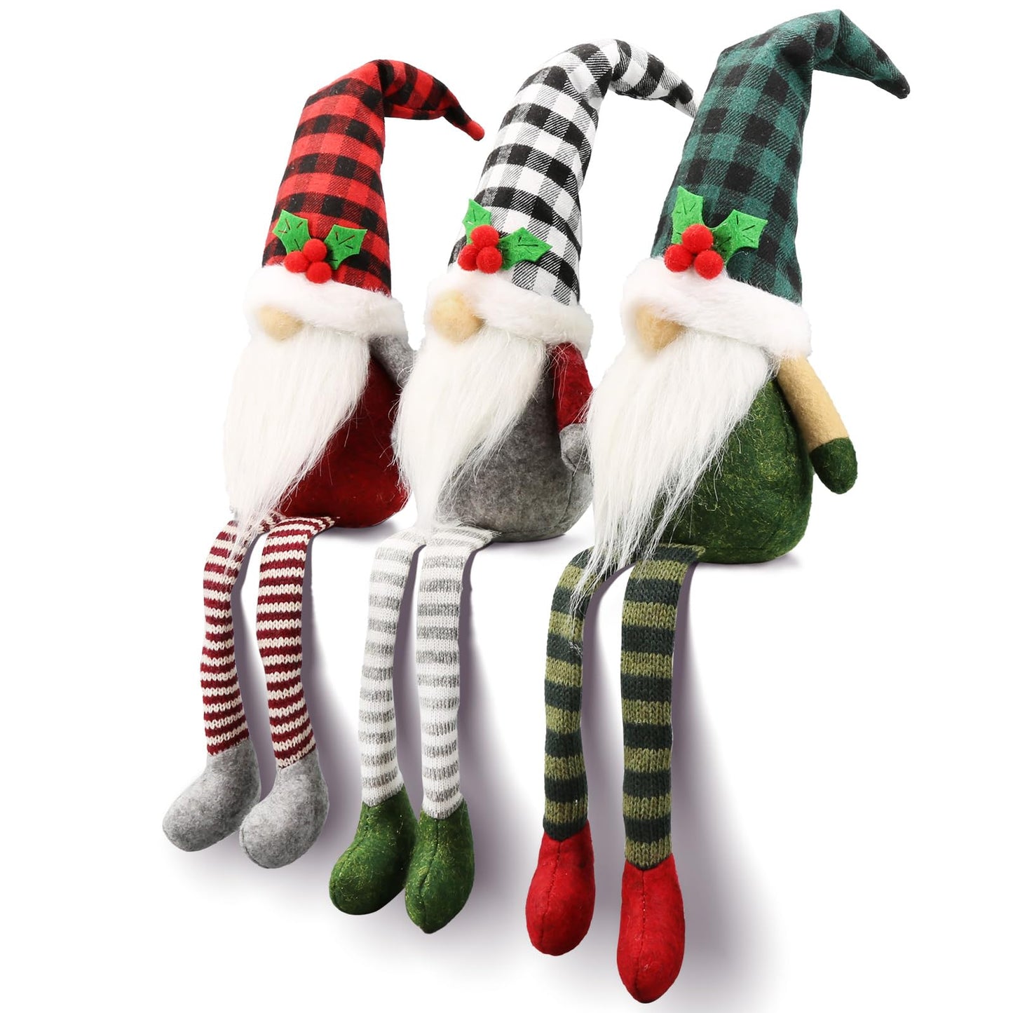 Teeker 3Pcs Christmas Gnomes Plush - Xmas Gnomes Santa Scandinavian Tomte Ornaments - Buffalo Check Plaid Christmas Doll - Xmas Decorations for Home, Office, Indoor for Women, Gnomes Lovers