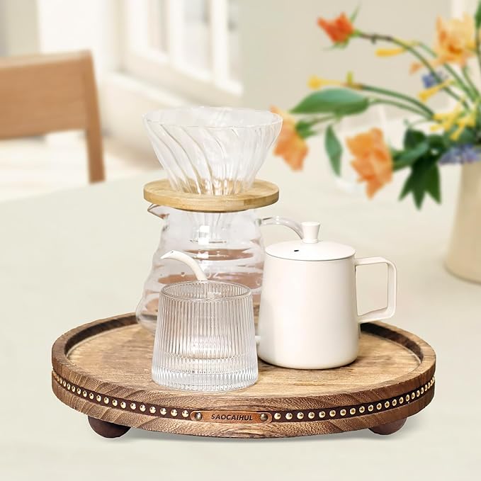 Decor Decorative Round Tray 11.81in for Home Decor for Coffee Table Farmhouse Kitchen Table Living Room Bathroom Centerpiece Tray Decor
