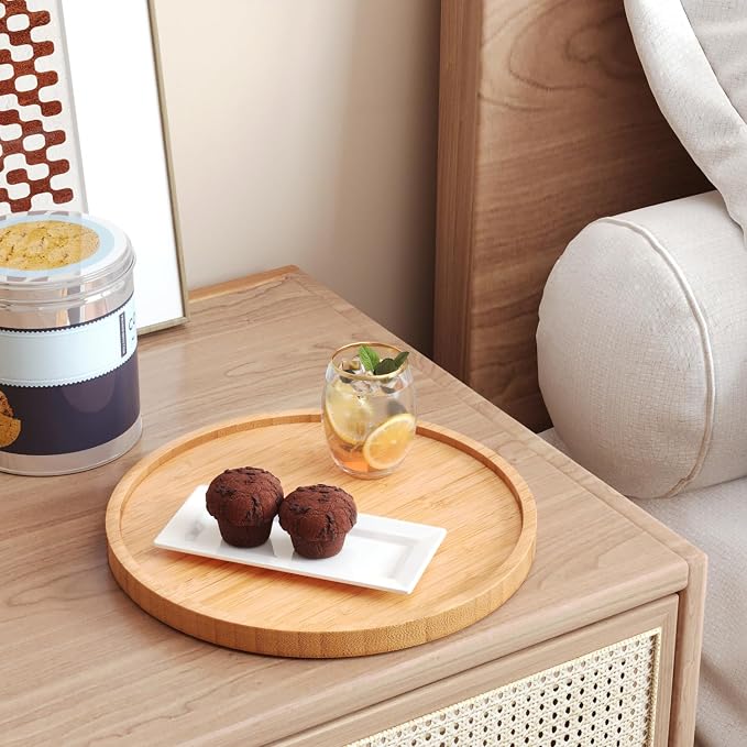 VERTORGAN Bamboo Serving Tray,8.7 Inch Decorative Trays Platter for Coffee Table,Living Room,Bar,Party,Mini Charcuterie Boards Cheese Board,Home Decor（Natural）