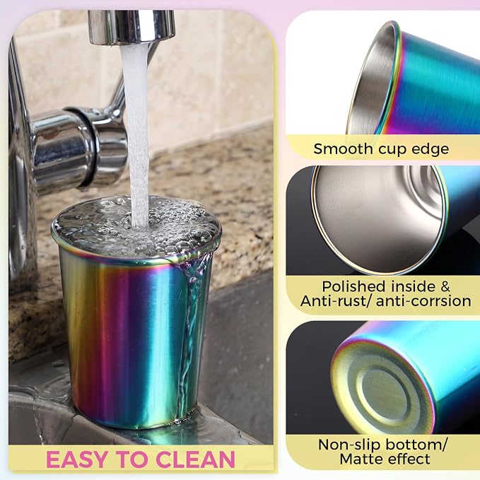 Mimorou 20 Pack 8 oz Stainless Steel Pint Cups Metal Cups Unbreakable Drinking Water Tumblers Stackable Tumbler for Adults Bar Home Restaurant Travel Picnic Camping Outdoor (Rainbow)