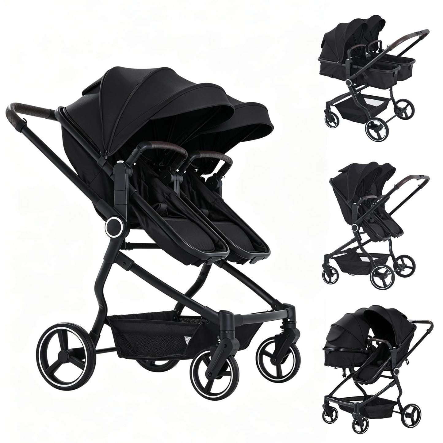 TALENBEEN Double Stroller for Infant and Toddler, Lightweight Side by Side Twin Baby Stroller, 26.8" Slim Design Fits Doors, Compact Foldable Travel Stroller, Independent Recline, Black