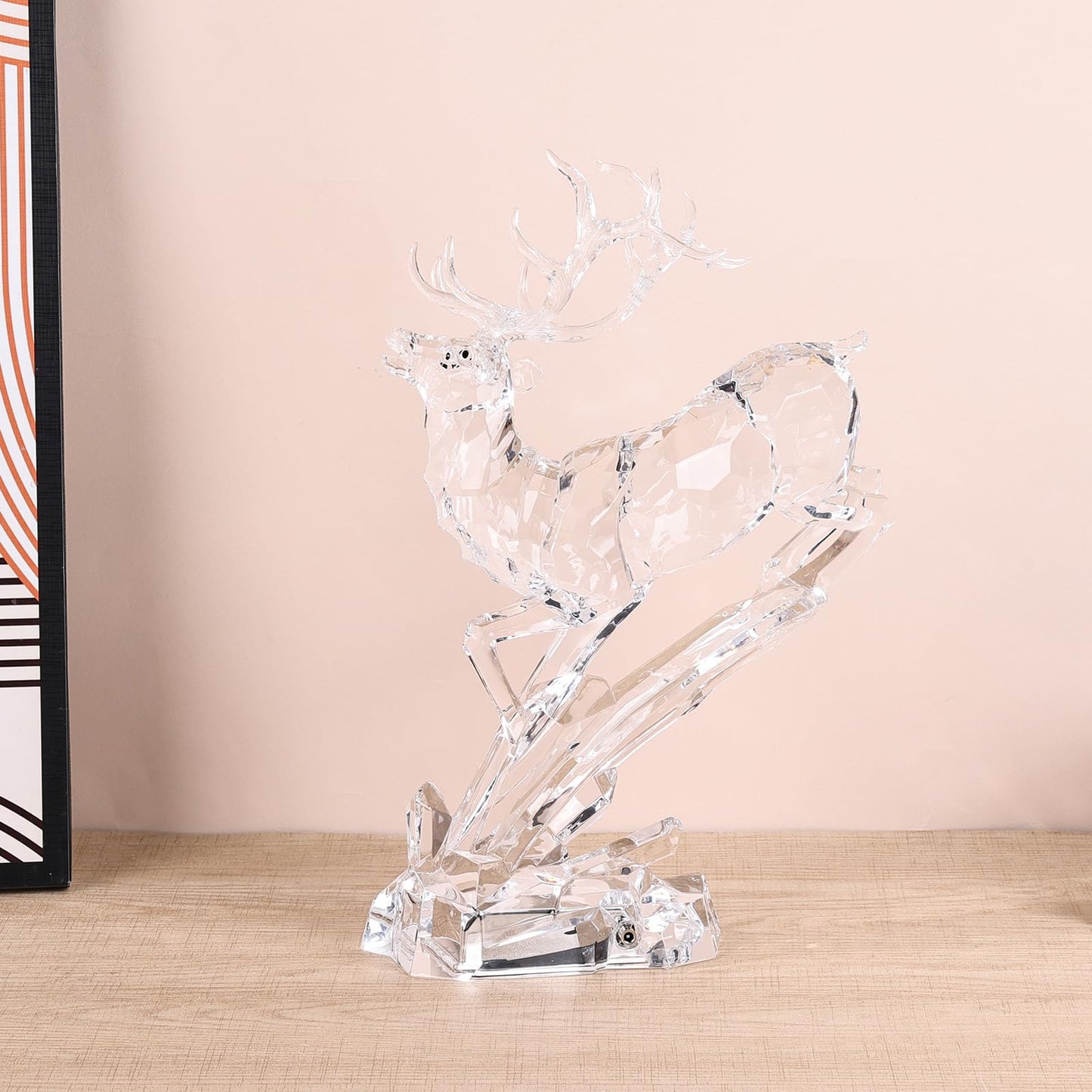 Acrylic Reindeer Christmas Decor Figurine - Modern Elegant Clear Reindeer Ornaments for Christmas Indoor Decor, Holiday Centerpiece, Living Room, Fireplace, Table Display (Clear, Standing 11.8")