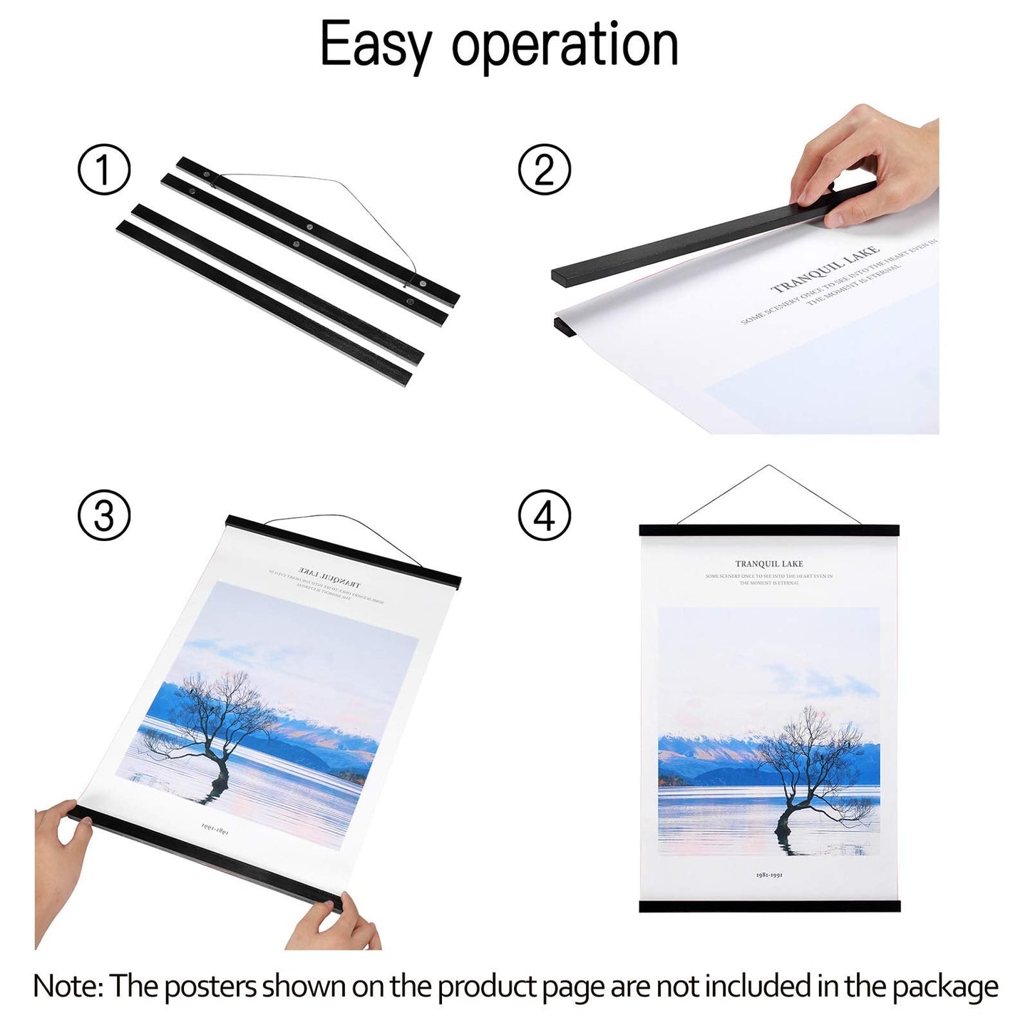 FALAMON 2 Pack Magnetic Poster Hanger Frame, 12x16 12x18 12x24 Magnet Poster Frame Hangers for Hanging Posters, Prints, Photos, Pictures, Maps, Scrolls, and Canvas Artwork (Black, 12")