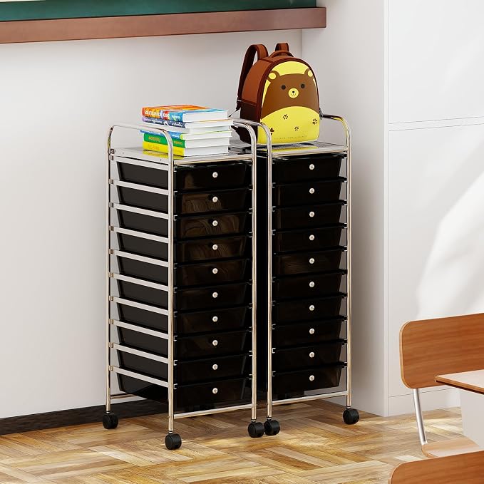 Giantex Rolling Storage Cart with 10 Drawers, Utility Cart with Tabletop, Drawer Organizer with Wheels for Craft Art Paper Tool, Mobile Organization & Sorting for Office Home School School Supplies