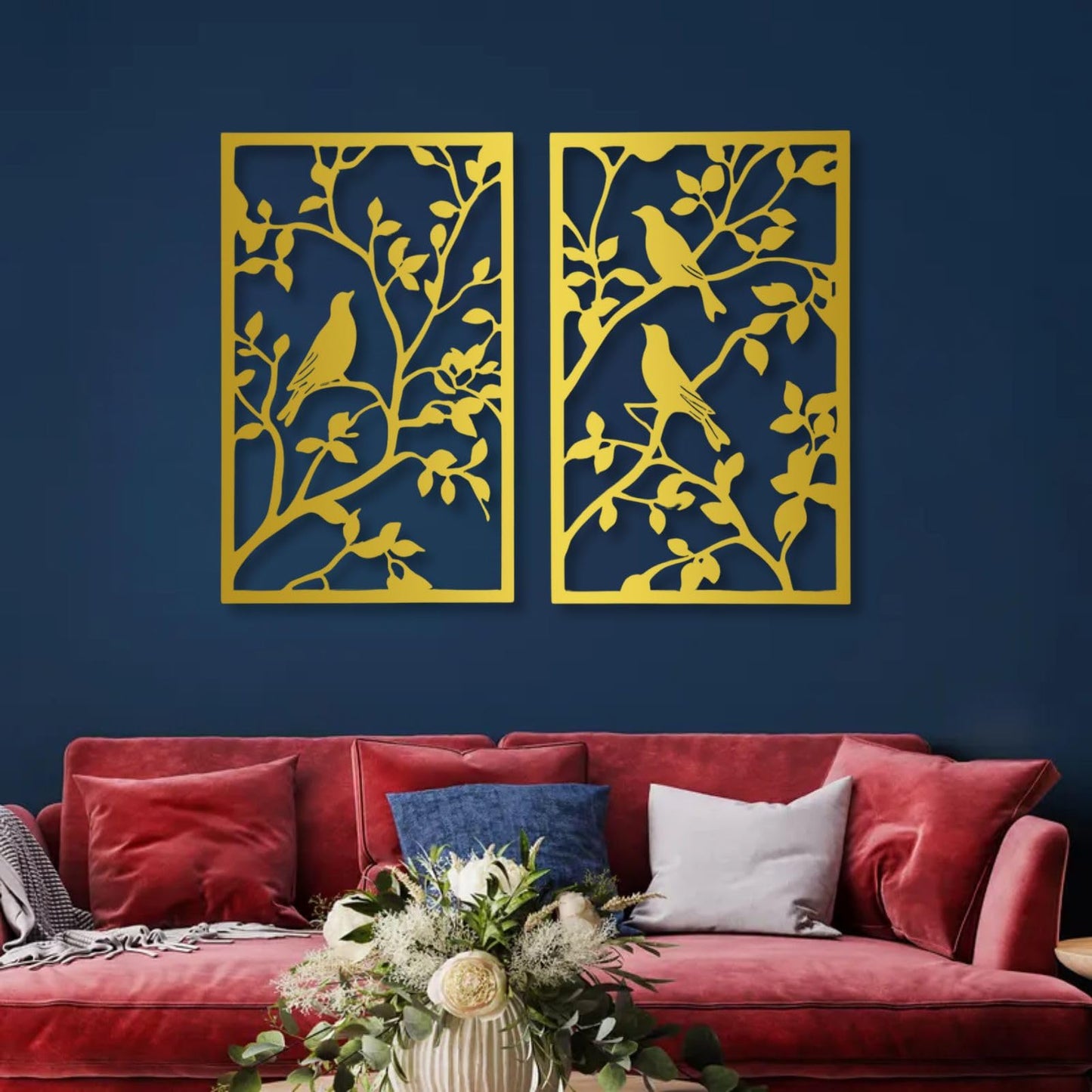 huefoam 2 Pieces Birds on a Branch Wall Decor, Metal Tree Branch Wall Decor, Metal Bird Wall Art for Living Room, Bedroom, Dining Room (Black, single:19"×12"/47×29cm(set of 2), metal art wall decor)