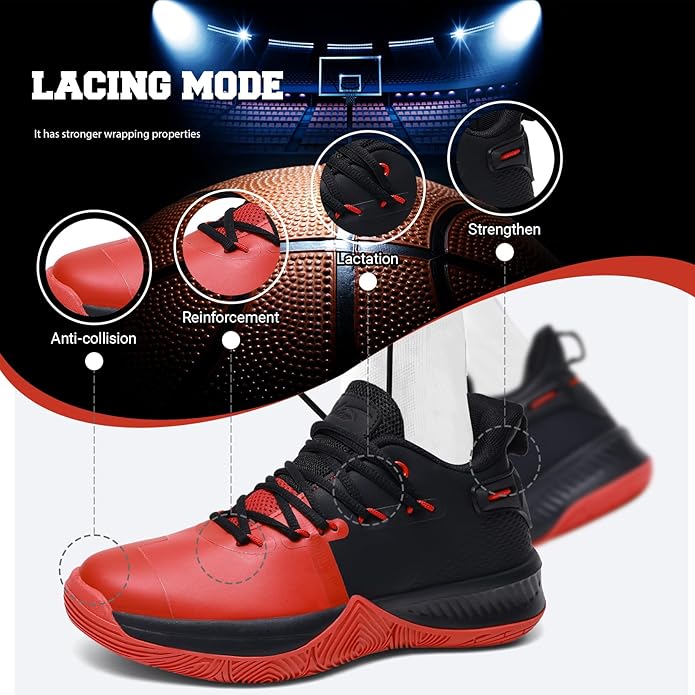 ASHION Mens Basketball Shoes Lightweight Breathable Sneakers Anti Slip Sports Shoes for Running Walking Mid Top Sneakers