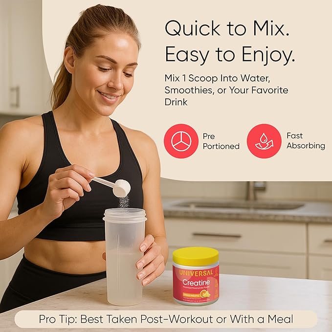 Universal U Creatine Monohydrate for Women - Flavored Creatine Powder, Female Strength, Energy, Lean Muscle Support and Recovery Supplement, No Bloat, No Bulk, 5g Per Serving, 30 Sv, Orange Pineapple