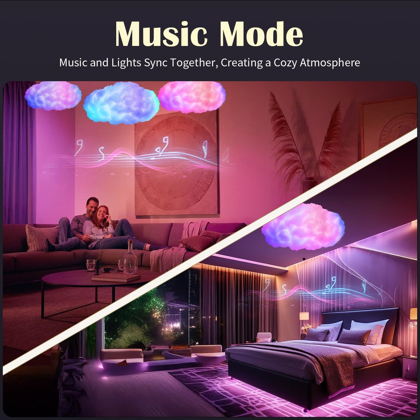 oooYYDSxxx 3D Cloud Lamp 1 Pack APP Controlled Music Sync 24 Inch Cotton LED Mood Lights 16 Million Color Changing Wireless Remote USB Powered for Bed