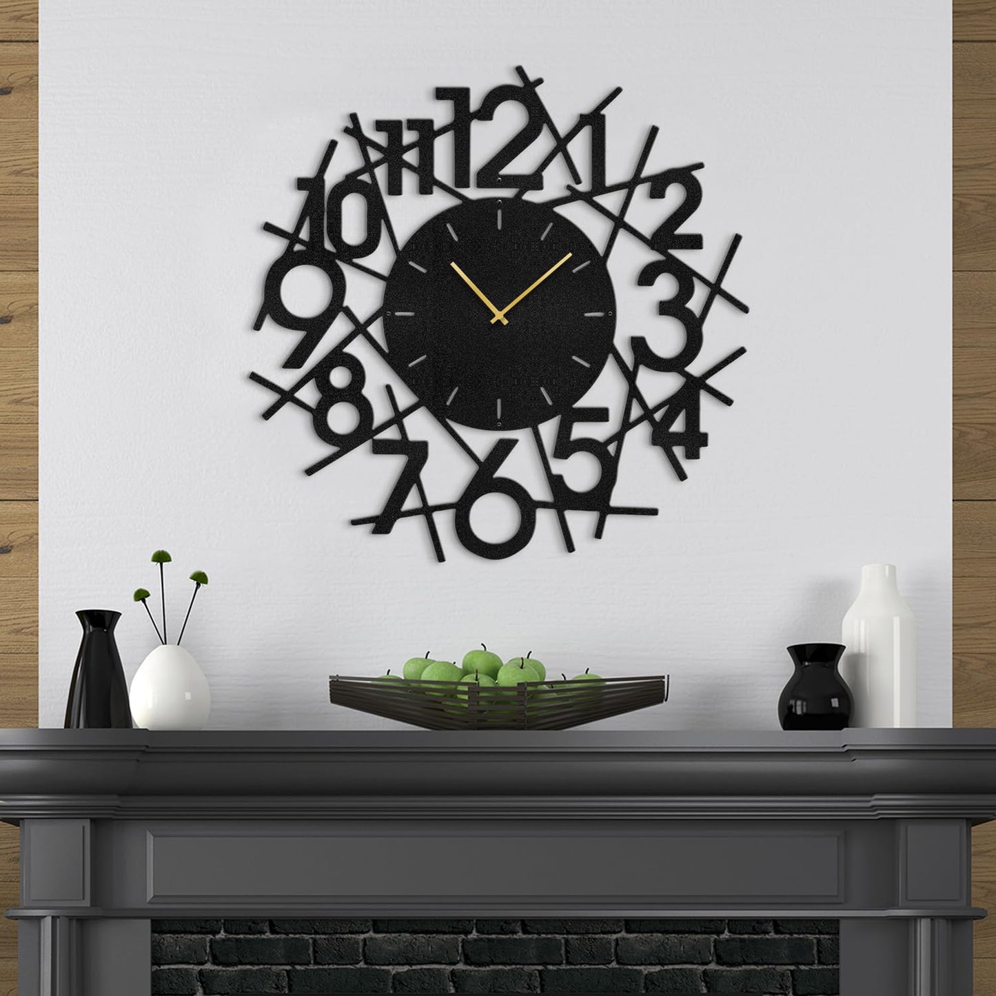 SIGNLEADER Metal Wall Clock Wall Art Decor, Big Black Numbers Wall Sculpture Clock Silent Battery Operated Hangings Home Decoration for Living Room, Bedroom, Kitchen, Bathroom - 36" Black