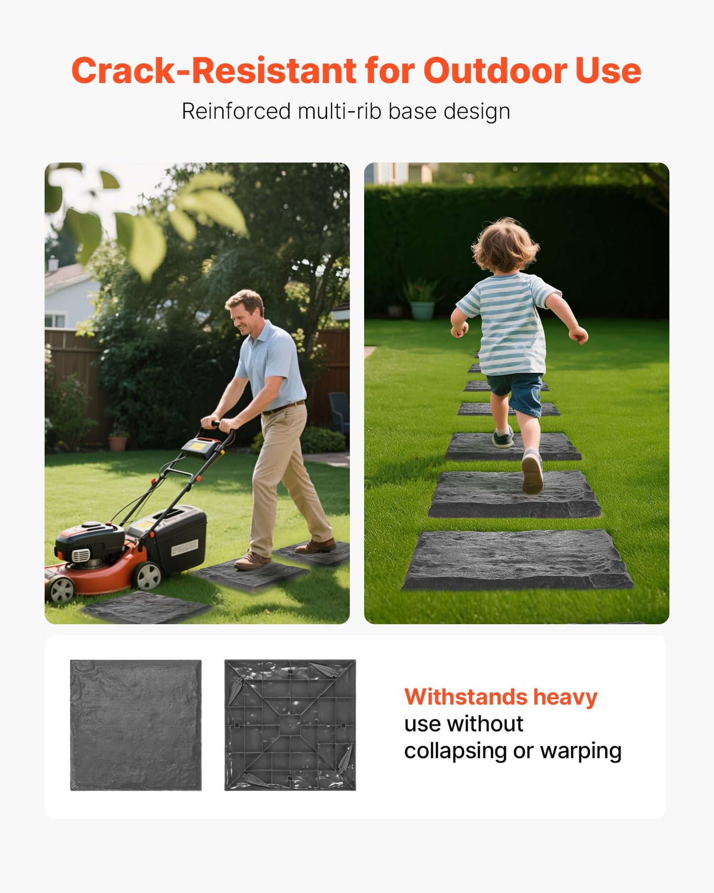VEVOR Garden Stepping Stones, 4Pcs 15.5 x 15.5 in, Decorative Stepping Stones with Stakes, Weather-Resistant Plastic Pathway Pavers, Smooth Surface, Outdoor Walkway for Lawn Patio Landscape, Grey