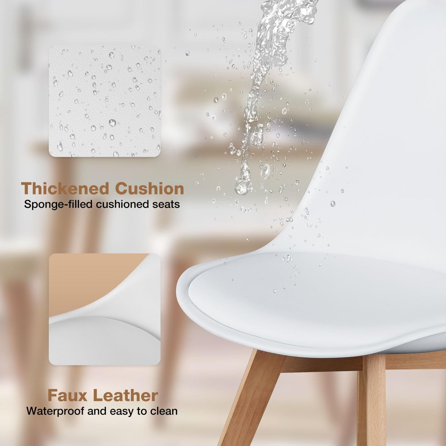 OLIXIS Modern Dining Chairs Set of 8, PU Leather Upholstered Kitchen Chairs with Wood Legs, Mid Century Accent Chairs for Living Room, Bedroom, Outdoor Lounge, White