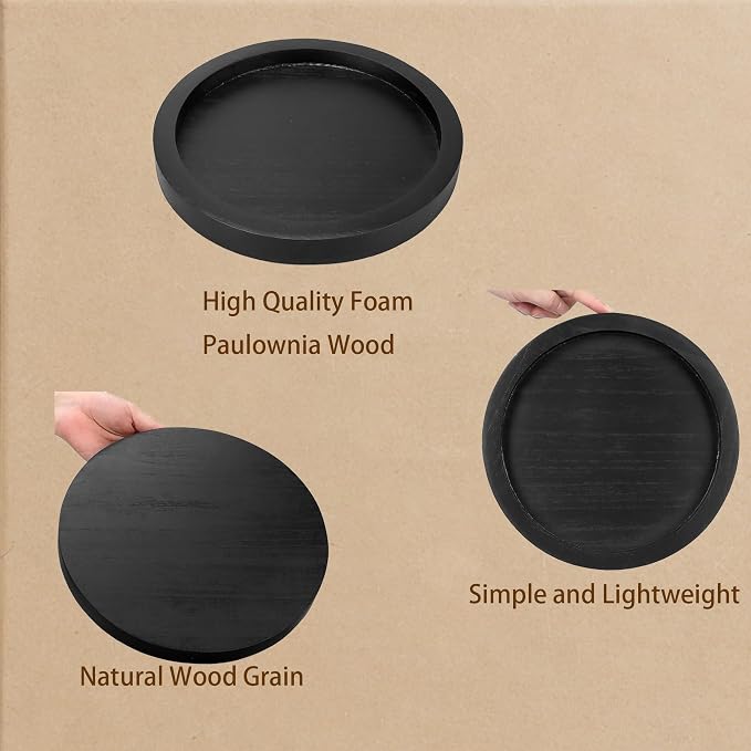 11 Inches Round Wooden Tray Decor,Black Decorative Trays for Home Decor,Round Wood Tray for Coffee Table Candle Holder Vintage Table Farmhouse (Black)