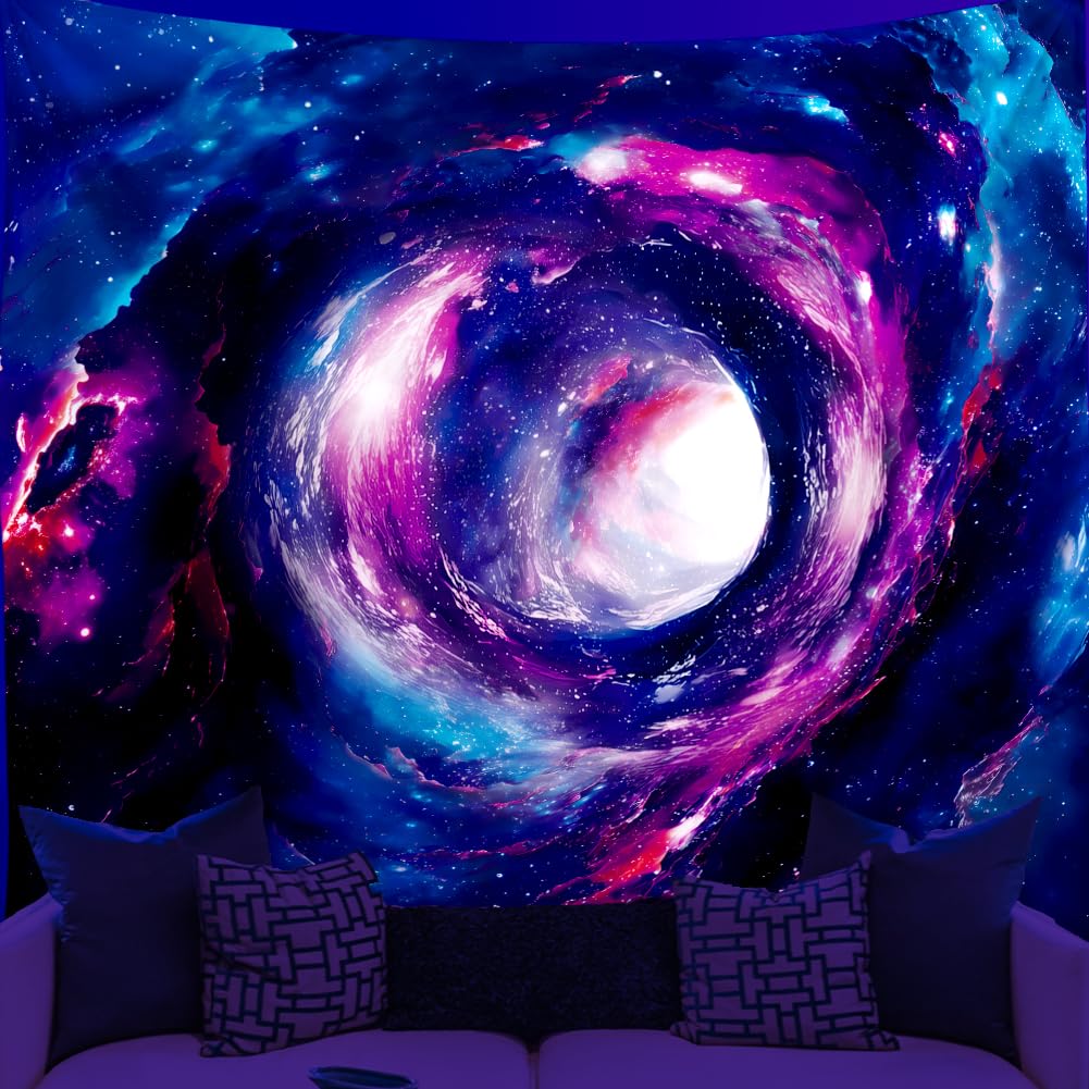 WEBEEDY Blacklight Galaxy Tapestry Milky Way Tunnel UV Reactive Tapestry Wall Hanging Black Light Poster Galaxy Space Tapestries for Bedroom Living Room Wall Decor Party Backdrop, 59x51 Inch