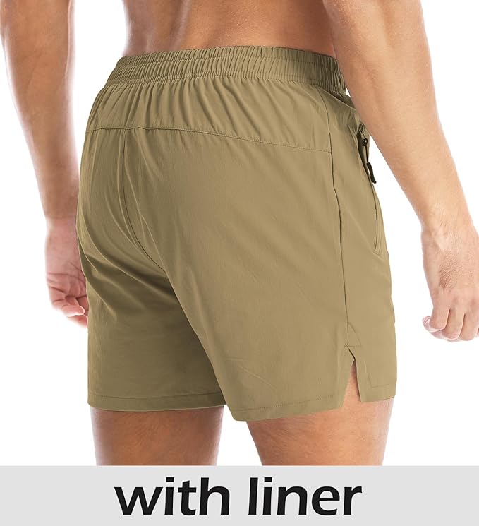 Aolesy Men's Gym Shorts Linerless & Liner - 5" Quick Dry Workout Running Shorts with Zip Pockets Sports Athletic Shorts