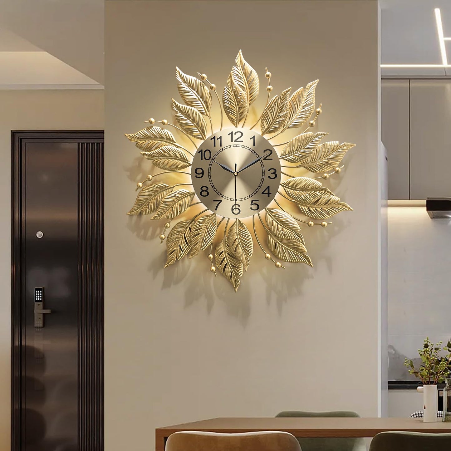FIXNEO Gold Wall Clock Sunburst,23 Inch Mid Century Decorative Modern Wall Clocks Battery Operated Sunburst Large Handmade Home Art Decor for Living Room,Corridor,Staircase,Kitchen&Thoughtful Gift