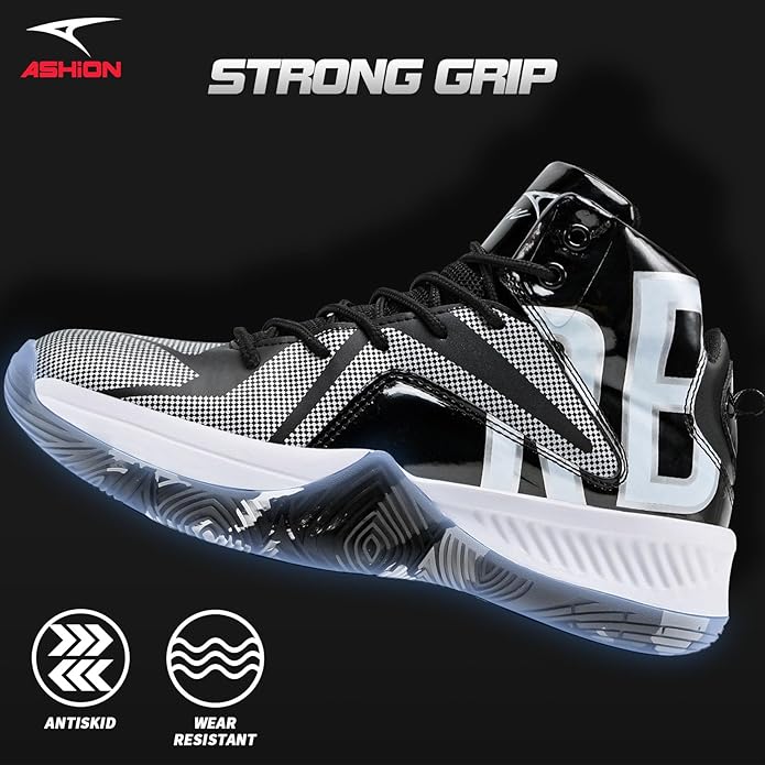 ASHION Mens Basketball Shoes Lightweight Breathable Sneakers Anti Slip Sports Shoes for Running Walking Mid Top Sneakers
