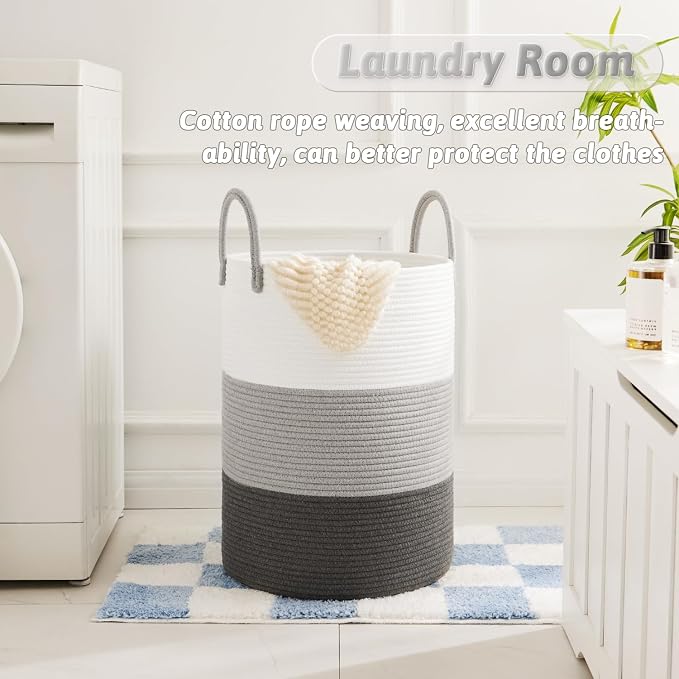 Artfeel Laundry Basket,Woven Cotton Rope Laundry Hamper,60L for Decorative Storage of Dirty Clothes,Toys and Blankets in Bathroom,Bedroom and Living Room