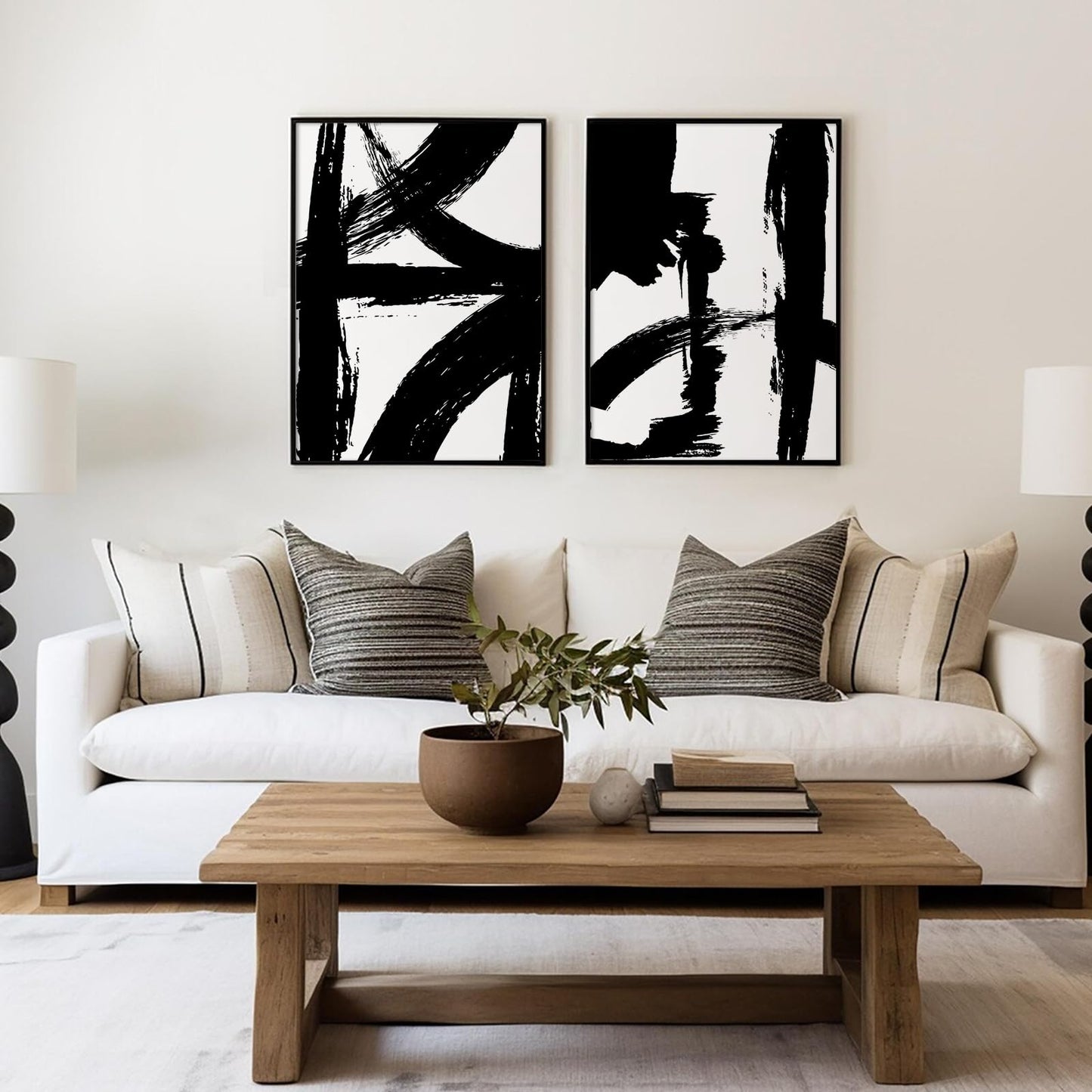 Tocliky Black and White Wall Art Abstract Modern Painting Minimalist Line Canvas Wall Art Decor Black And White Poster Abstract Artwork Prints for Living Room Bedroom 12x16 Inch Unframed Set of 2