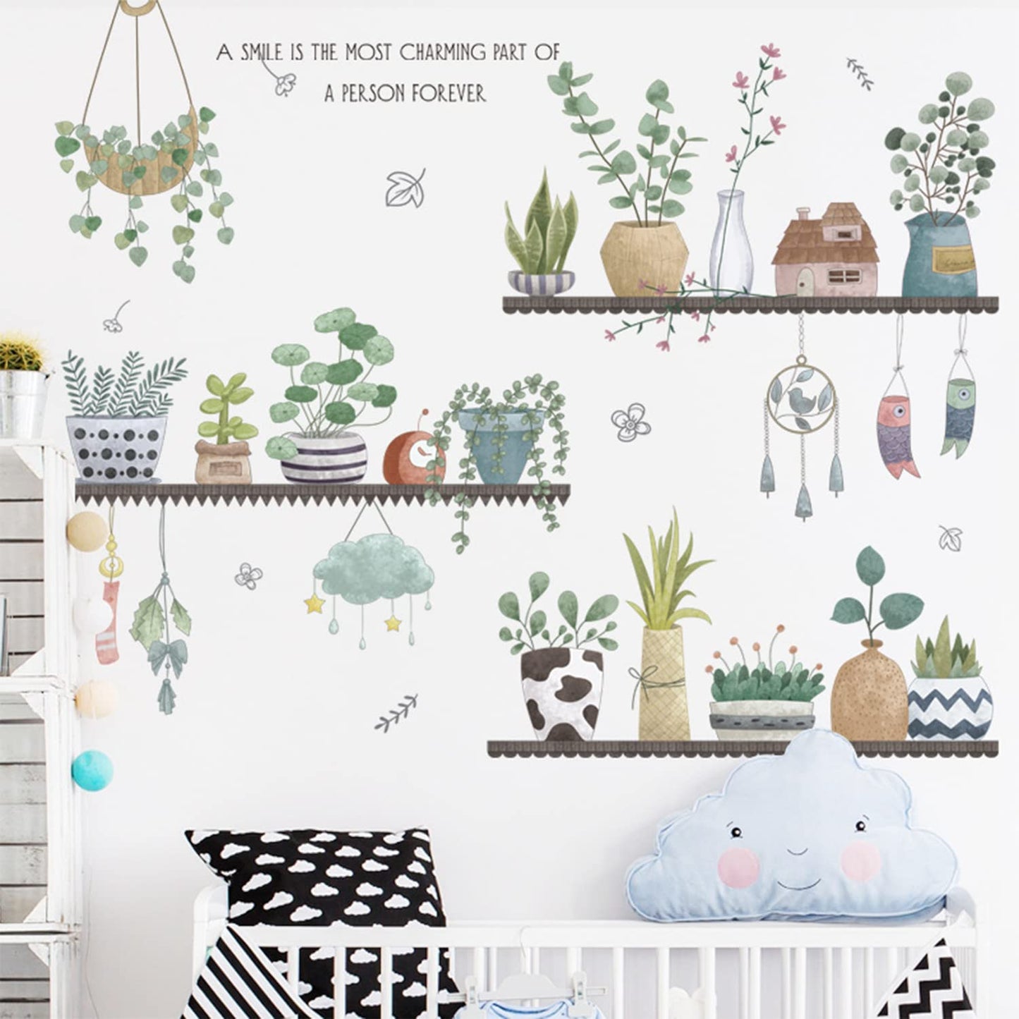 Arawat 2 Set Plant Wall Decals Kitchen Stickers Decor Murals for Bedroom Living Room Bathroom Art Decal Boho Hanging Shelves Tree Wall Art 3D Peel and Stick