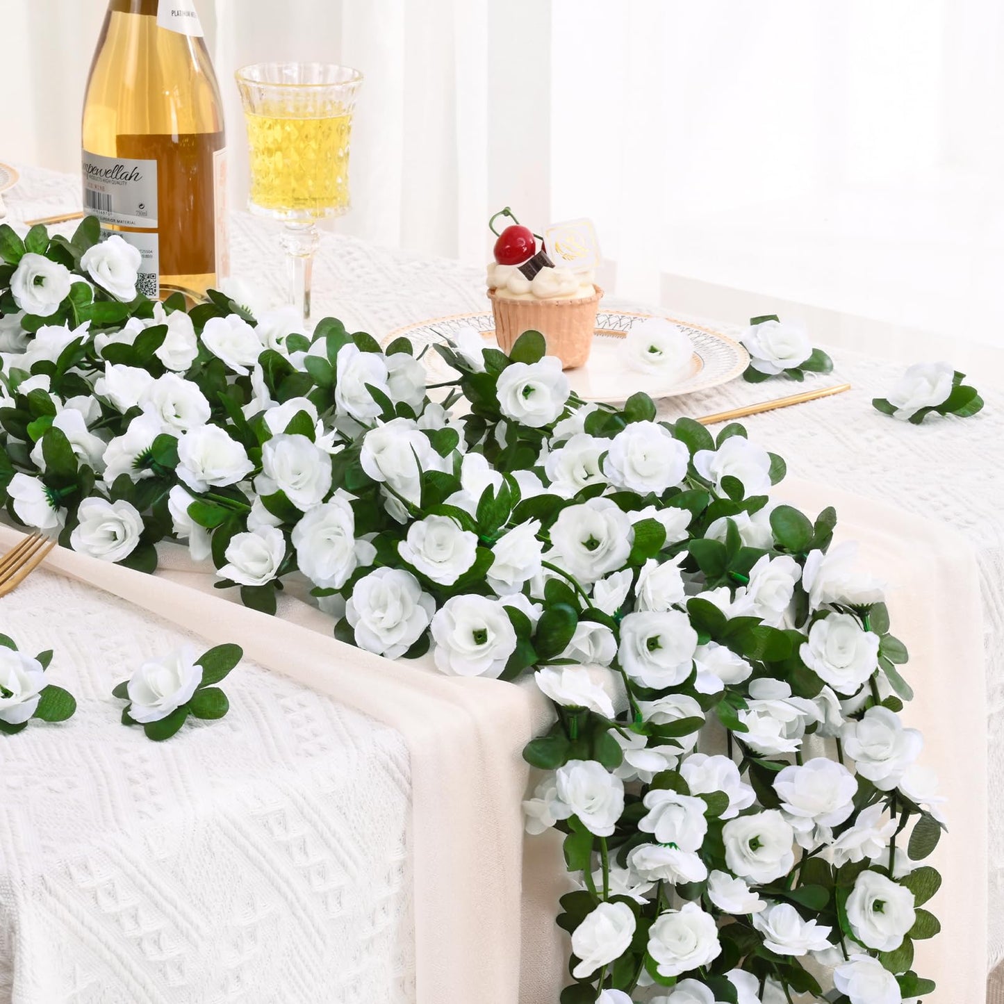 BLEUM CADE 2Pcs 16.4Ft Flower Garland Artificial Rose Vines for Bedroom, Cute Fake Hanging Flower Vines Floral Garland Decorations for Wedding Party Wall Room Decor Aesthetic