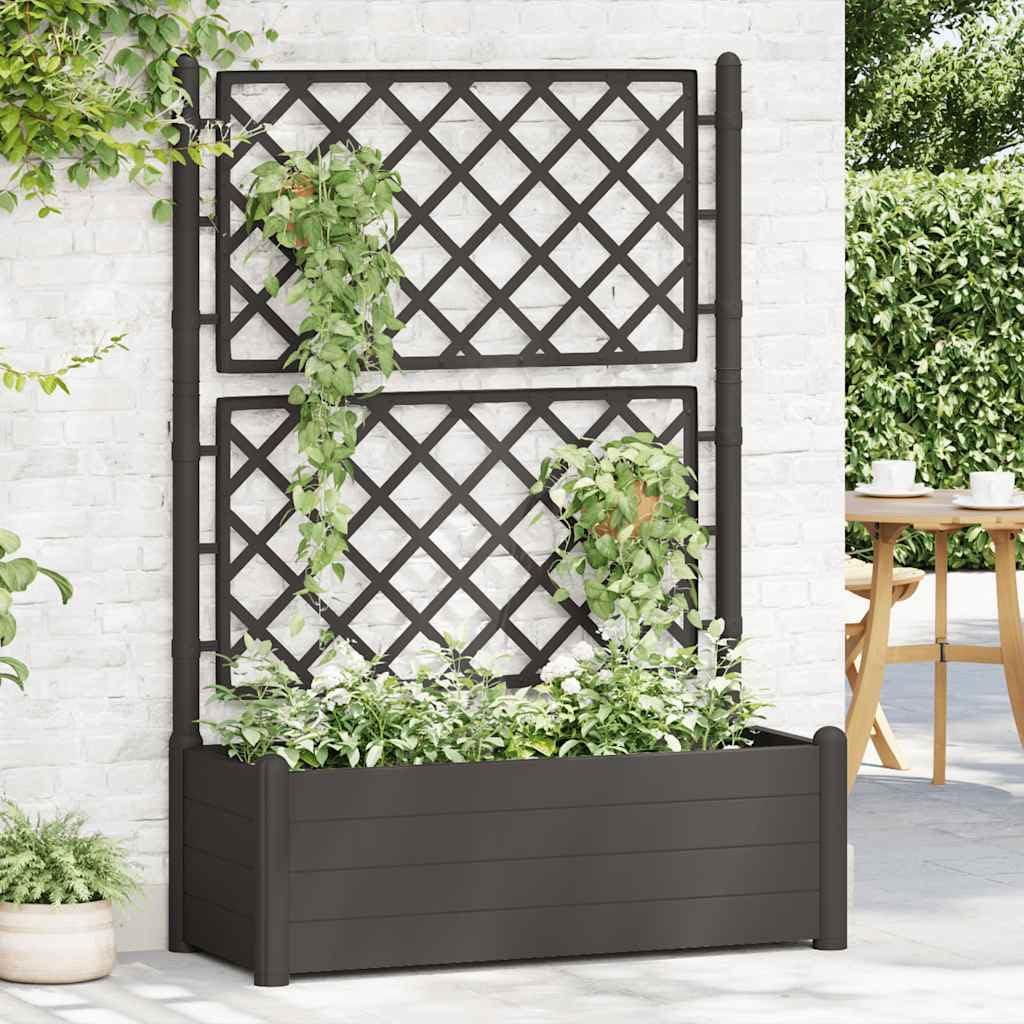 Zeehear Garden Planter Box with Trellis, 39.4", for Outdoor Flower, Plant, Vegetable & Herb Growing, Large Raised Planting Pots for Gardening - Anthracite
