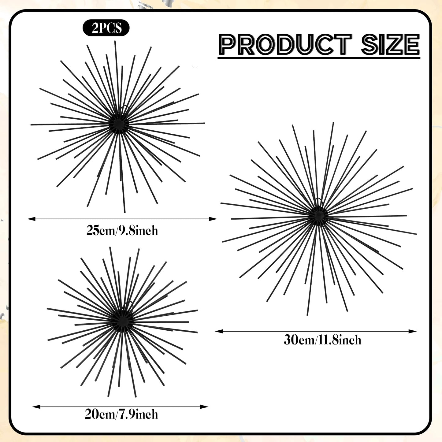Shimeyao 4 Pcs Metal Starburst Wall Decor Black Metal Wall Art 3D Spike Bling Finish Star Burst Hangings Accents Sculptures Set Modern Mid Century Decorations for Living Room Bedroom Entryway