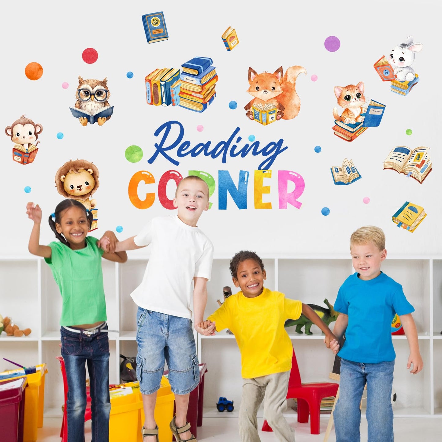 Cinrobiye Inspirational Quotes Wall Decals, Reading Cnrner Wall Art Stickers Woodland Animals Read Books Nursery Classroom Playroom Decor for Toddler Kids Reading Study Room Bedroom Daycare Preschool