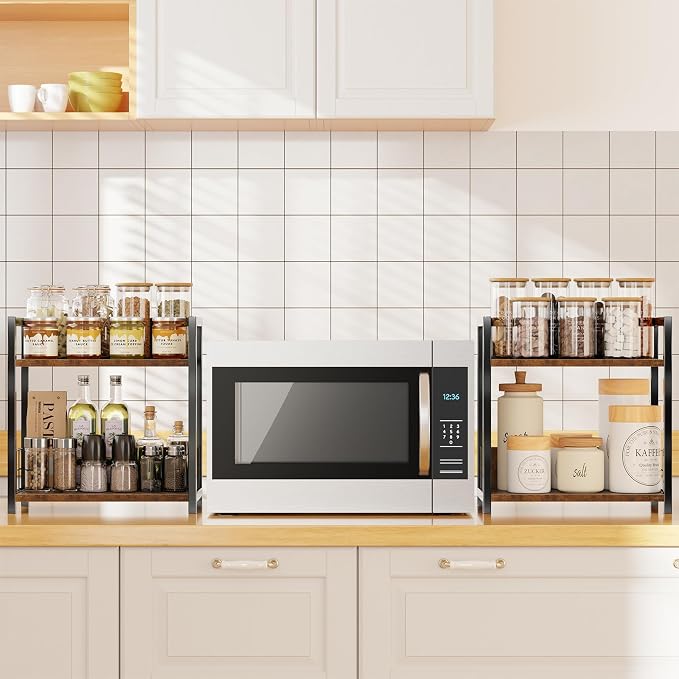 Simple Trending Countertop Shelf Organizer, 2 Tier Kitchen Spice Rack, Coffee Bar Station Storage, for Kitchen Cabinet Bathroom Living Room, Brown, M