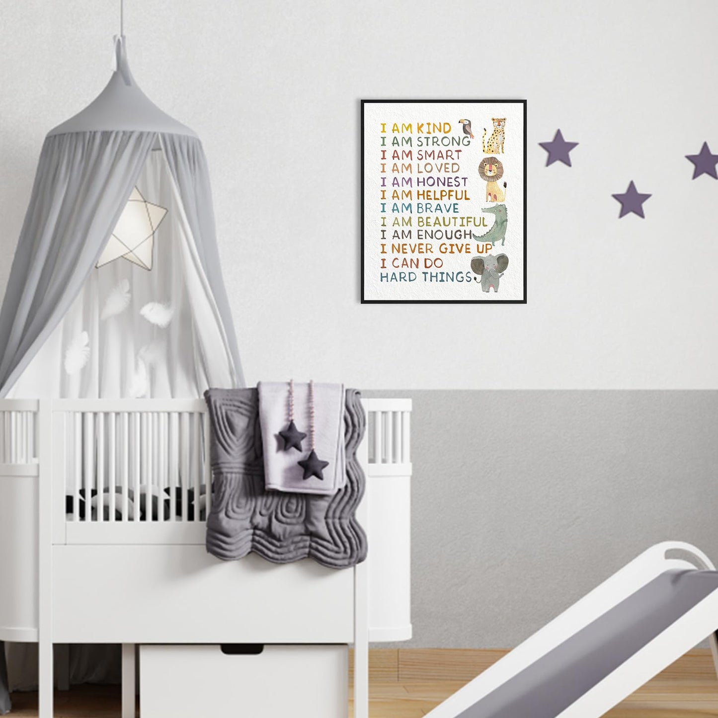 Jungle Safari Nursery Wall Decor: Hold Him a Little Longer Quote Kids Wall Art Framed 12"x15",Giraffe Lion Animal Picture Posters Nursery Art Wall Hanging Decor for Toddler Baby Boys' Rooms