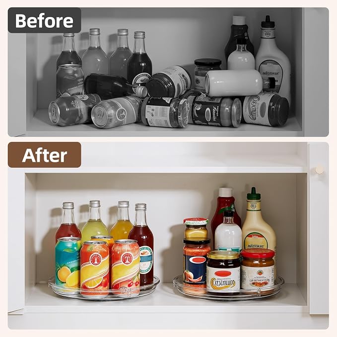 LAMU 4 Pack Lazy Susan Organizer, 9'' Clear Lazy Susan Turntable for Cabinet, Fridge, Kitchen, Pantry, Countertop, Table Top, Refrigerator Organizers and Storage, Seasoning and Spice Organizer