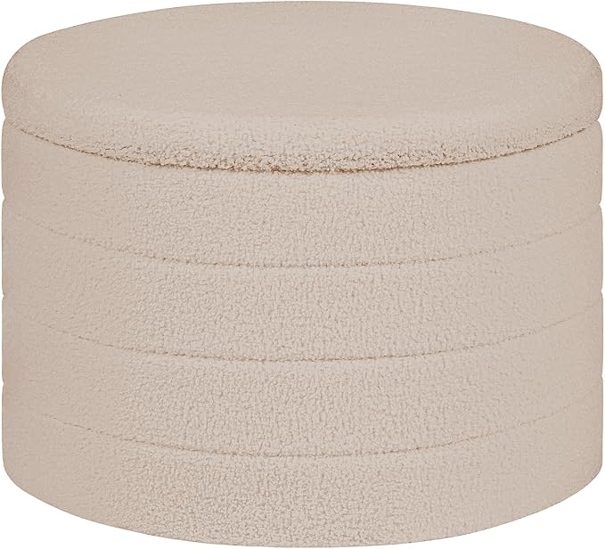 PINPLUS Round Ottoman with Stroage, Boucle Storage, Foot Stool Foldable Coffee Table Ottoman for Living Room, Bedroom, Dorm (Beige)
