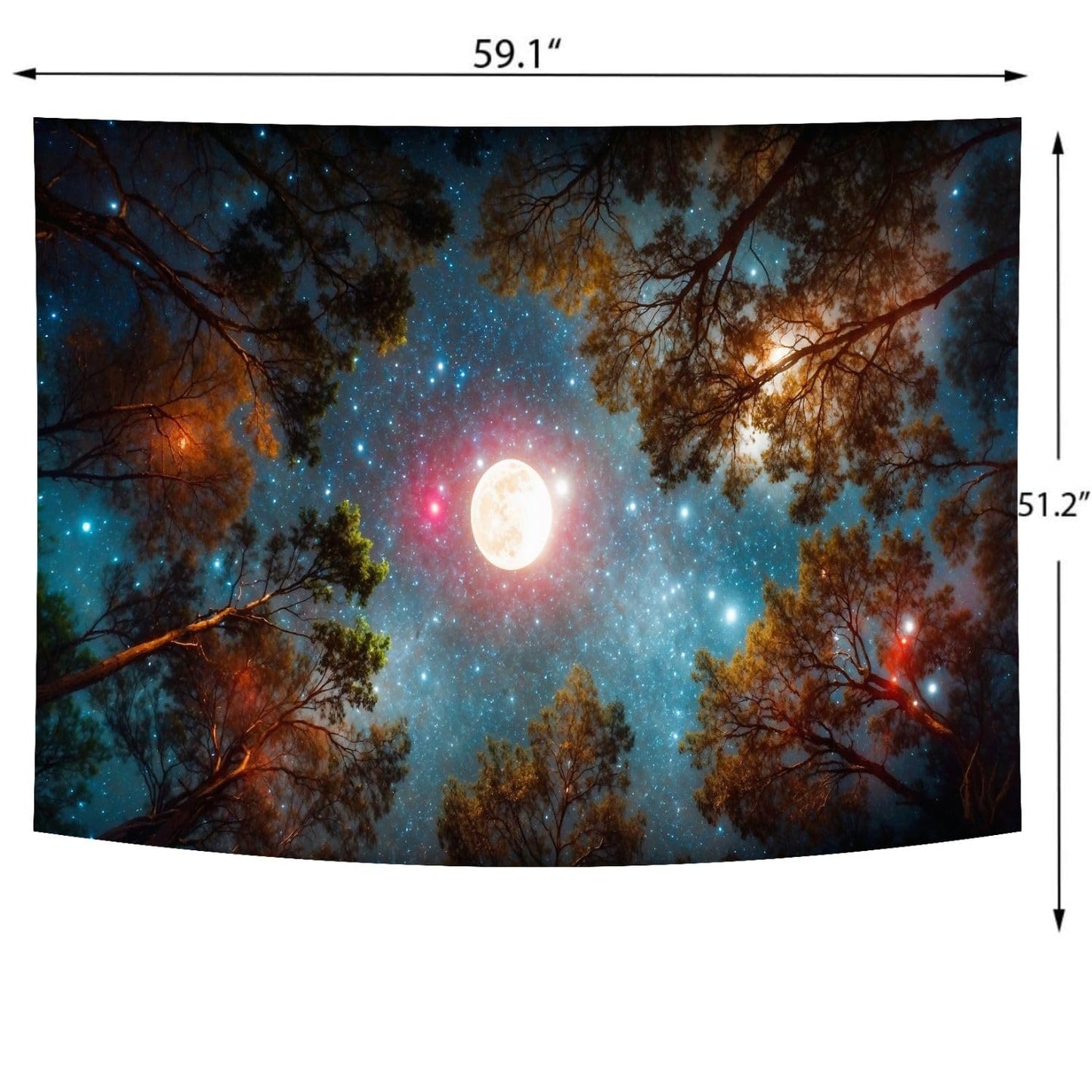 Delur Forest Tapestry Galaxy Moon Stars Night Space Starry Sky Wall Hanging Tapestry Aesthetic Tree Nature Landscape Psychedelic Headboard for Bedroom Living Room Home Decor (51.2" x 59.1")