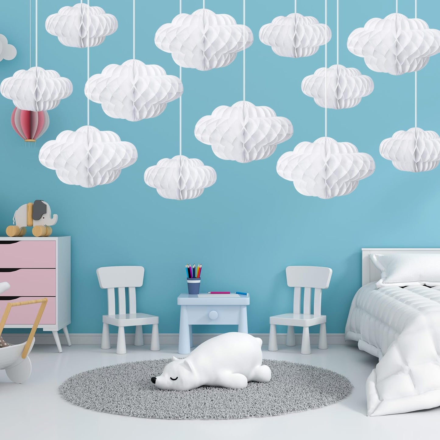 Affrolling 20 Pcs 3D Cloud Decorations Hanging Honeycomb Decor Artificial Cloud Ornaments for Ceiling Art Wedding Birthday Nursery Room Baby Shower Party Decorations (Medium,Classical Style)