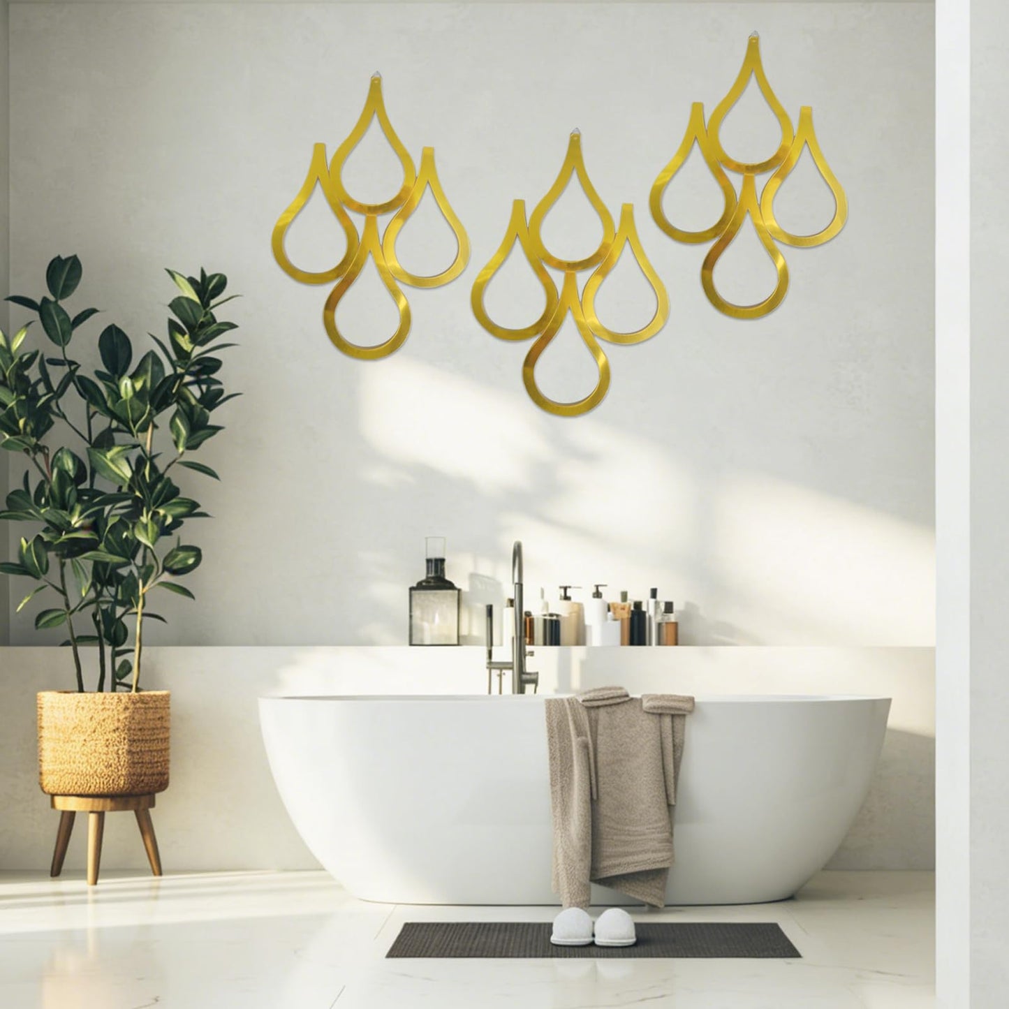 CONEHOY 3 Pcs Teardrop Wall Mirror Hanging Gold Wall Mounted Decorative Accent Mirror for Home Bedroom Living Room Bathroom(15.7 x 11 Inch)