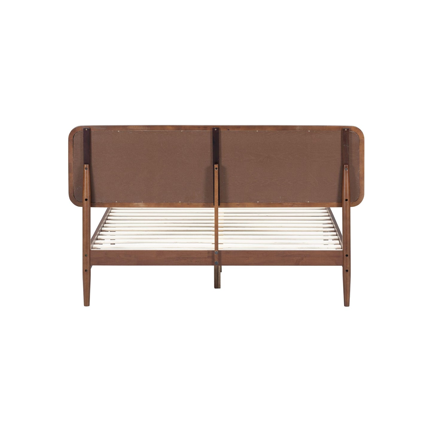 NTC Lupin Wooden Bed Frame with Headboard and Natural Rattan, Solid Oak/Rubber Wood Foundation with Silent Slats, 1000 Lb Capacity, Effortless Assembly (Natural Cane - Dark Walnut, Queen)